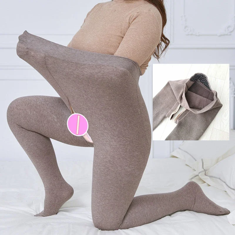 في الهواء الطلق مفتوحة المنشعب الجنس السراويل الغريبة Hotpants الحرارية جوارب طويلة سراويل قطنية الشتاء النساء السراويل الدافئة الجوارب مثير جوارب