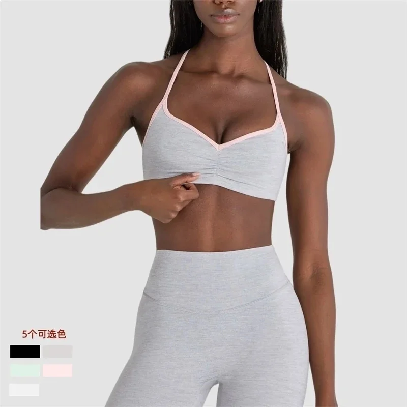 Color Block Ruched Sports Bra For Women Push Up Anti-slip Breathable Supportive Gym Yoga Workout Running Outdoor Fitness