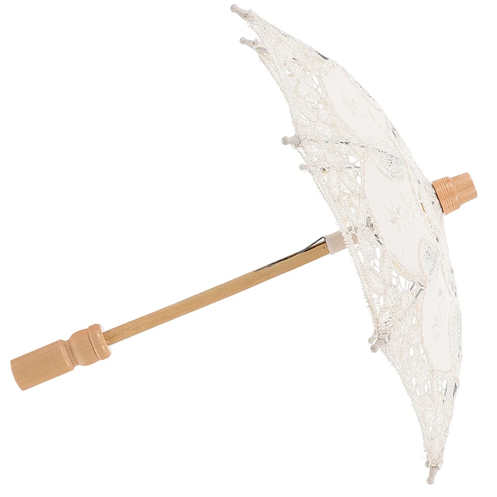 

European Style Lace Embroidered Umbrella Child Wedding Decor Wooden Women Decorations