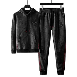 Embroidered High-quality Fashion Men’s Casual Sports Suit, Long-sleeved Trousers and Fleece Hoodie , Short-sleeved Trousers Sets