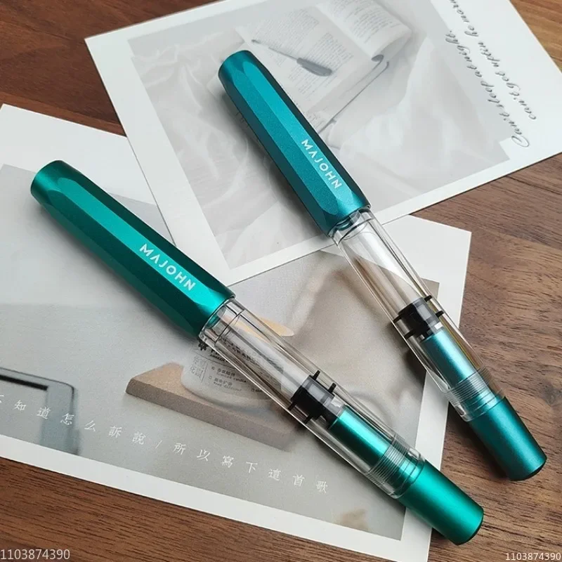 MAJOHN T1 Piston Fountain Pen F 0.5MM NiB, Transparent  Acrylic Metal Resin Blue Green Gray,office Student Calligraphy Ink Pen