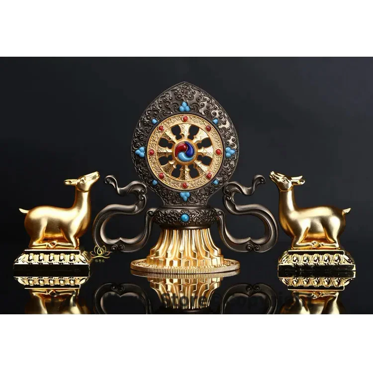 2025 NEW--HOME Temple efficacious Talisman Buddhism India Nepal handmade Gilding Gold-plated Double deer Magic weapon statue