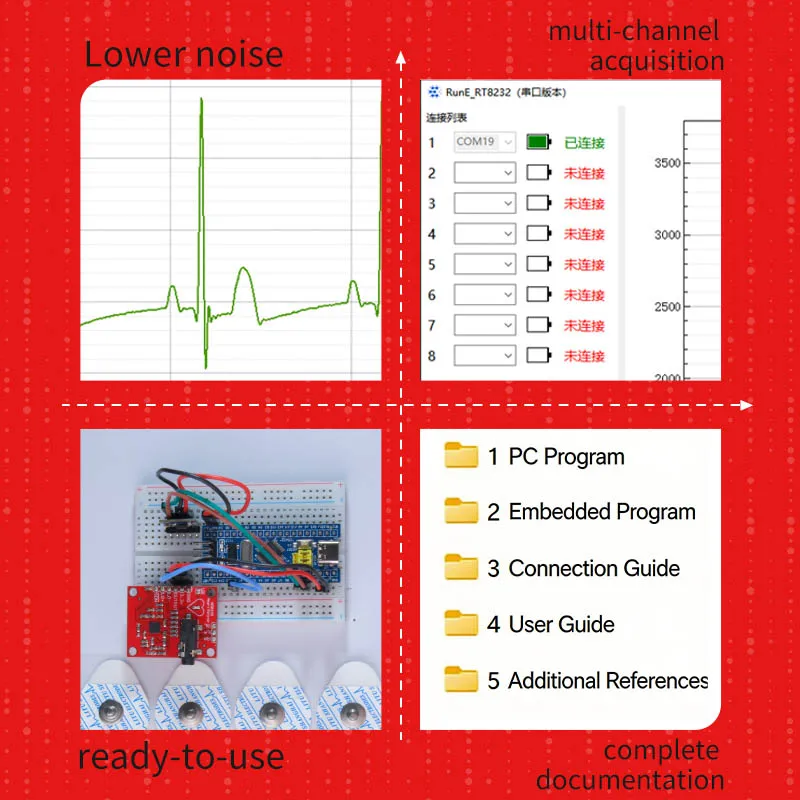 AD8232 ECG Signal Acquisition Module Development Kit for STM32 Arduino ESP32 with SDK MATLAB Python Source Code