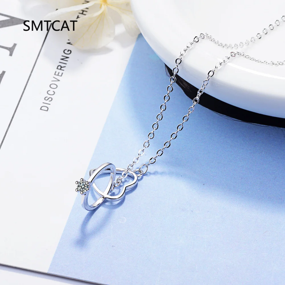 925 Sterling Silver Korean Micro-Set Zircon Heart Pendant Necklace for Women Simple Light Luxury Jewelry Choker Colar de Prata