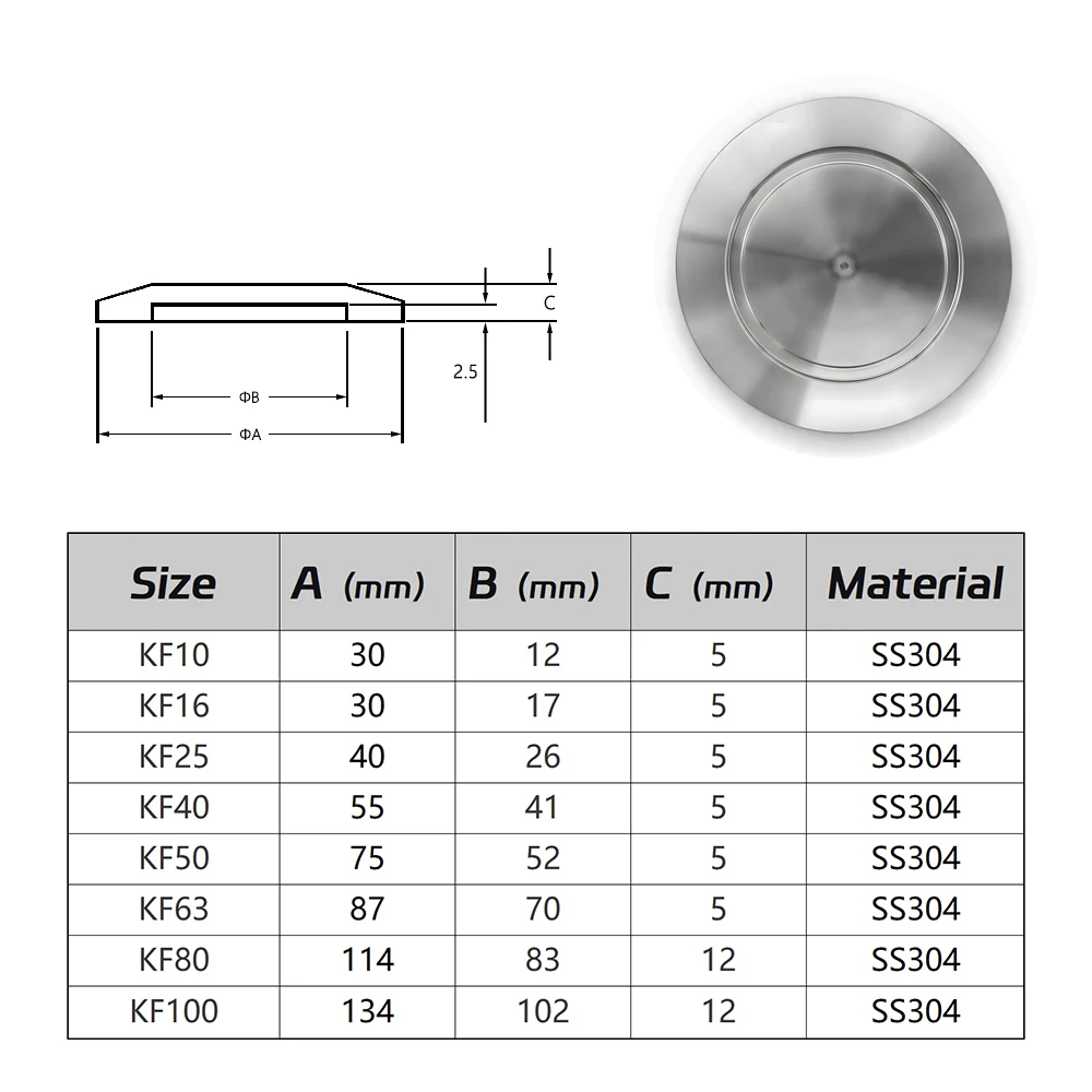 Sanitary Tri Clamp KF Vacuum End Cap SS304 Corrosion-Resistant Safe Sealing for KF16/KF25/KF40/KF50 Lab Industrial Beer Brewing