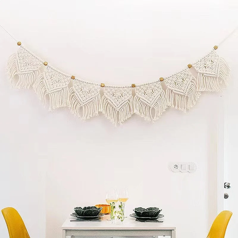 Bohemian Tapestry Wall Hanging Handwoven Macrame Decor for Bedroom Room Divider Fringe Tassel Ornament