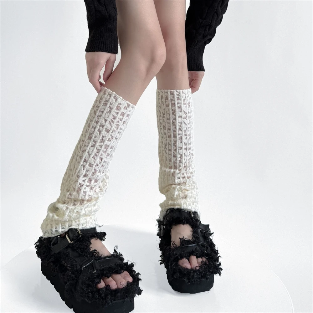 Autumn Hollow Leggings Personality Heart Wave Mesh Pile Socks Women's Japanese Korean JK Lolita Boots Covers Sweet Leg Warmers