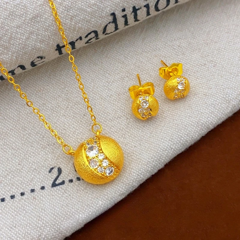 

Настоящее 18-каратное золотого цвета, золотой циркон, кулон из бисера, кольцо, ожерелье для женщин, подруга, свадьба, вечеринка, наборы ювелирных украшений