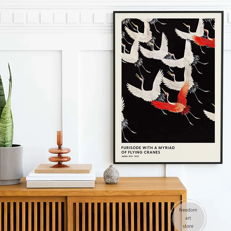 Japanese Minimalist Vintage Flying Cranes Ohara Koson Golden Carp Art Poster Canvas Painting Wall Print Picture Room Home Decor