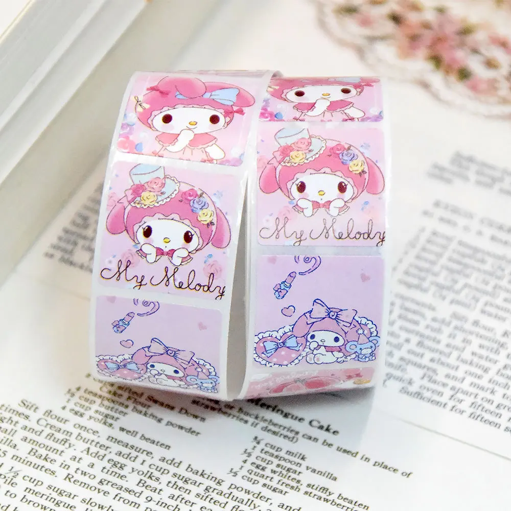 Sanrio Cartoon Sticker Roll/500pcs Cute Cinnamoroll My Melody Kuromi Reward Stickers Student Handbooks Gift Decorative Stickers