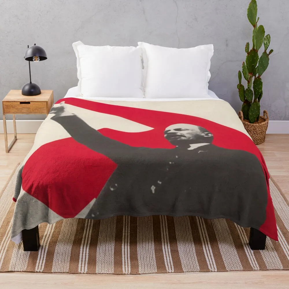 Lenin in front of hammer and sickle Throw Blanket Nap Blanket wednesday Decorative Throw Blanket