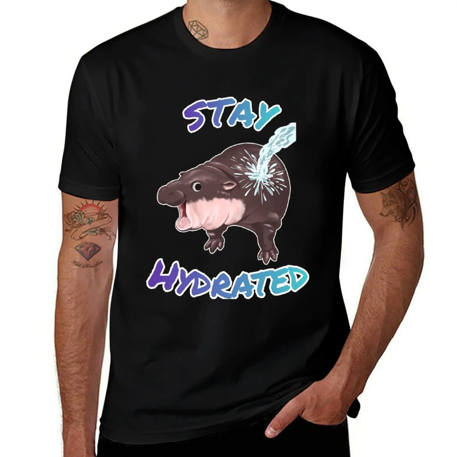 

Moo Deng baby hippo Stay hydrated T-Shirt croswit shirt man Anime t-shirt custom t-shirts heavyweight t shirts for men