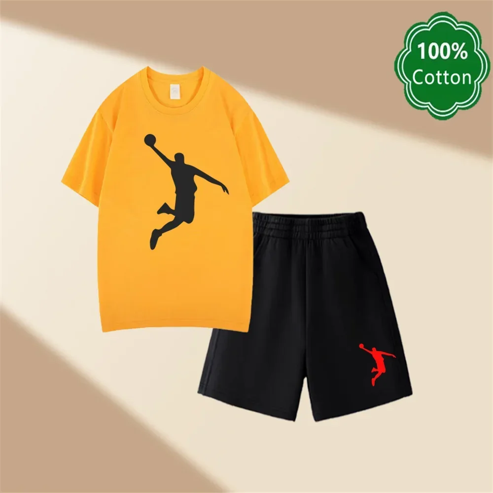 Camiseta y pantalones cortos Jordan 100% algodón de verano para niños y niñas de 3 a 12 años, conjunto deportivo y de ocio cómodo y de lujo Sunshine