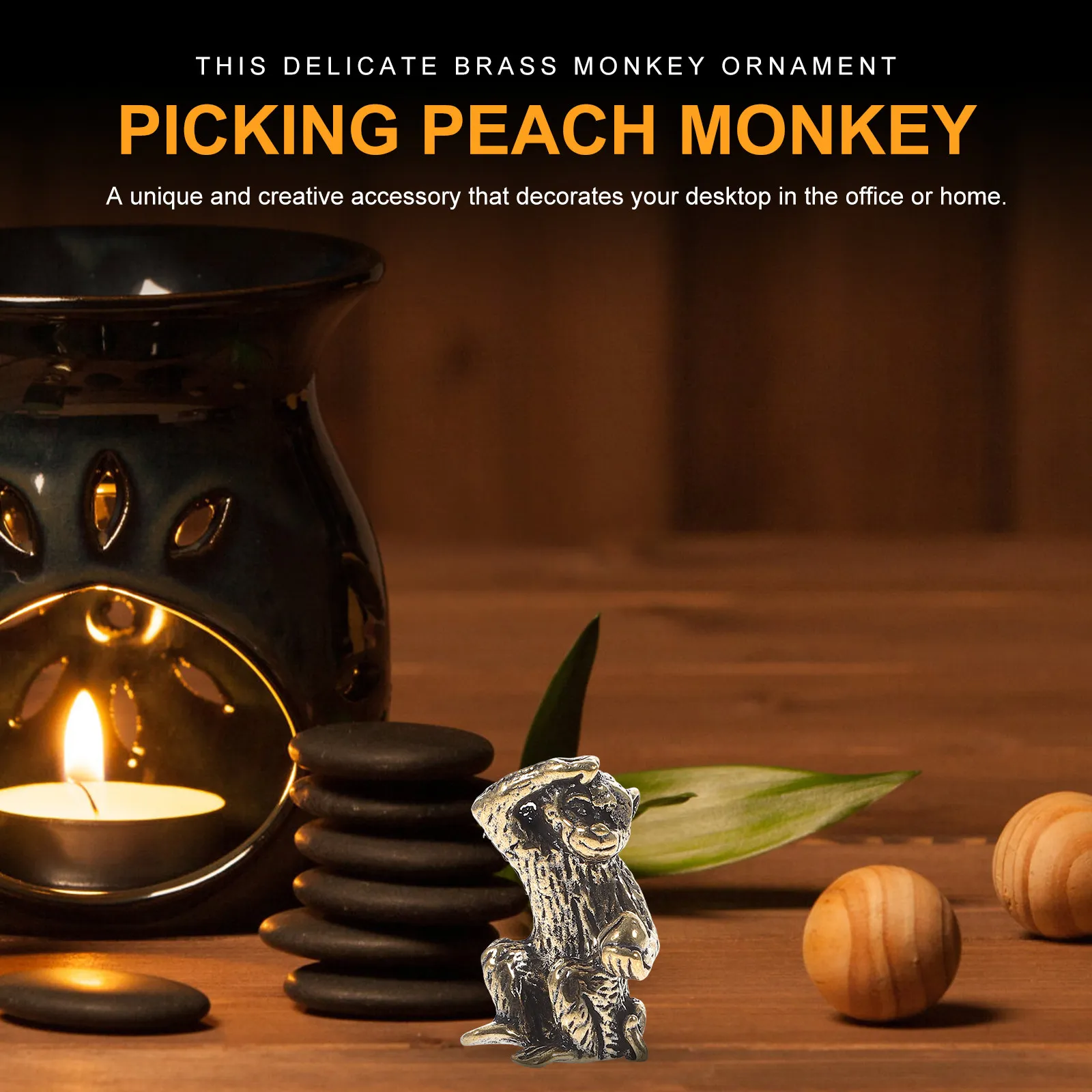 2Pcs Brass Monkey Ornament Picking Desktop Decor Home Office Festival Gift Exquisite Compact Brass Craft Adornment