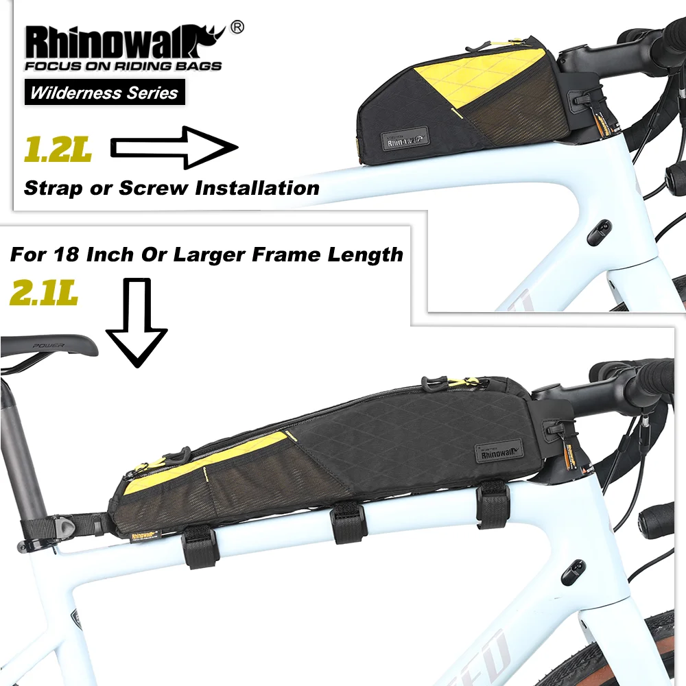 Rhinowalk Bike Top Tube Bag Water-Resistant 1.2L/2.1L Bikepacking For MTB&Road Bike Storage Luggage Fit Larger Frame Length