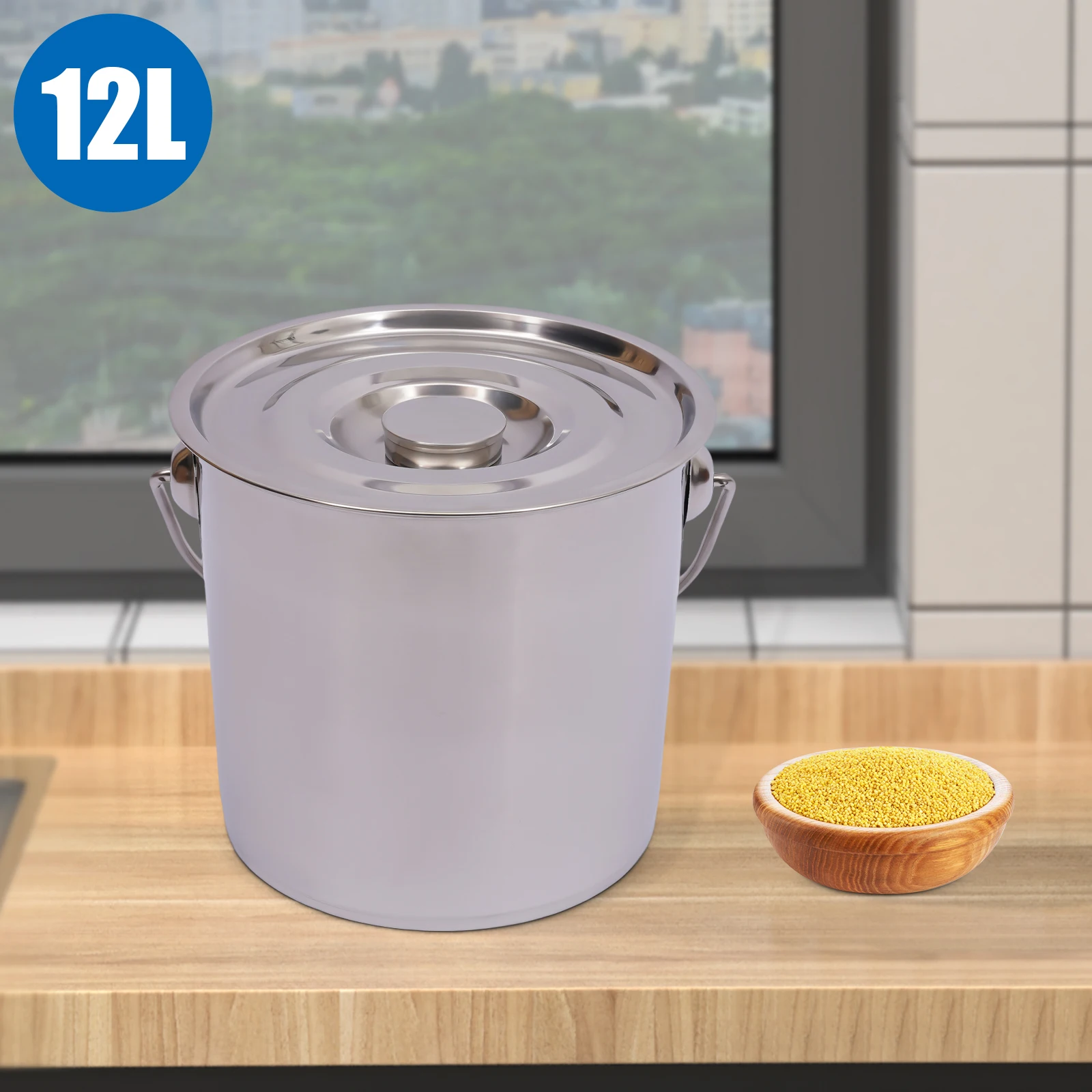 

Ведро для напитков из рисового молока из нержавеющей стали 304, 12 л/3,17 галлонов с крышкой и ручкой, толстое ведро для хранения продуктов, серебро