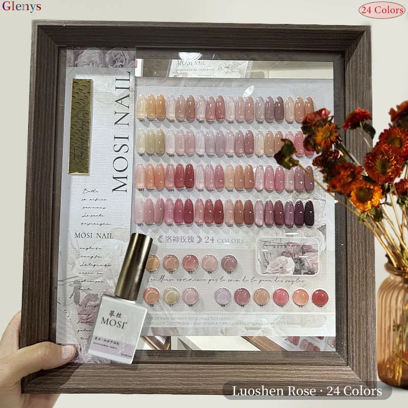 Glenys 24 couleurs Luoyang rose vernis à ongles gel net rouge populaire semi permanent carte de couleur d'immersion salon de manucure nail art ensemble de vernis