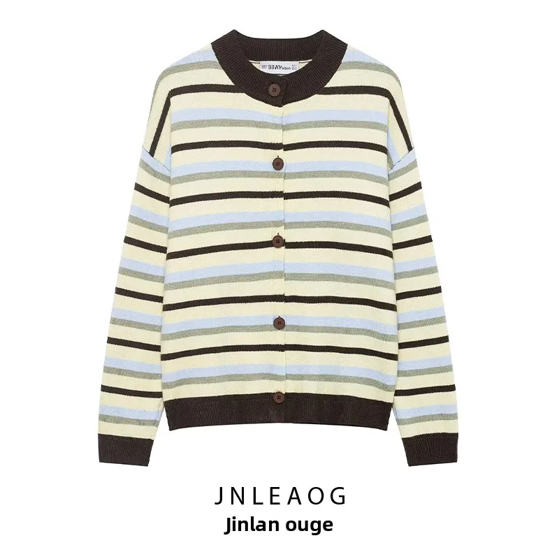 

JNLEAOG Autumn New Women's Faionable Striped Knitted Open Cardigan Versatile Design Long Sve Polyester Fiber Ladies' Swe...
