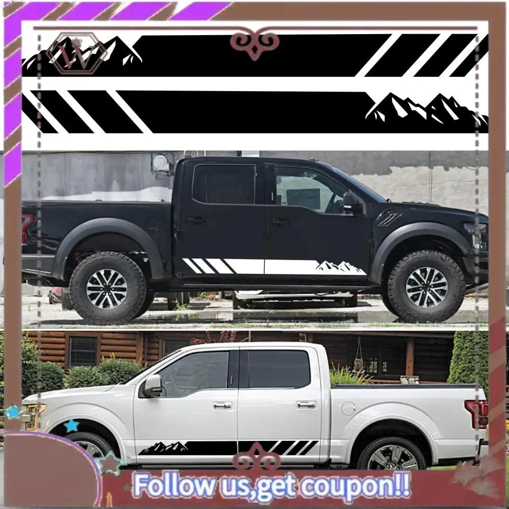 

A57E-2Pcs Car Side Skirt Sticker Long Stripe Mountains Body Decals Car Side Door Body Vinyl Film Stickers DIY Car Accessories