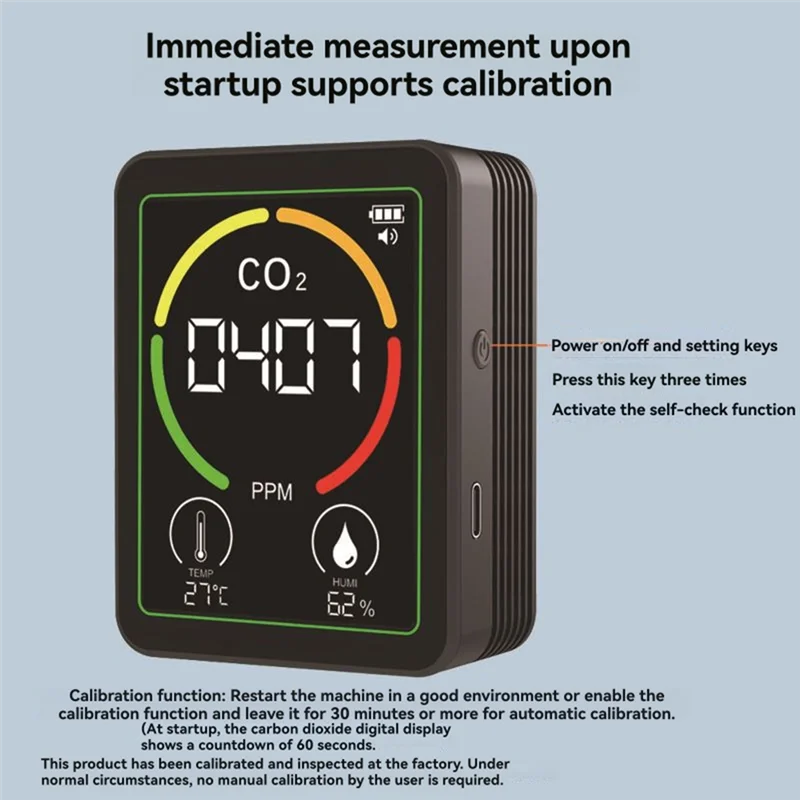 【Flash-Deal!】MT03 3 In 1 Air Quality Monitor With Stand CO2 Temperature Humidity Tester CO2 Detector Carbon Dioxide Detector
