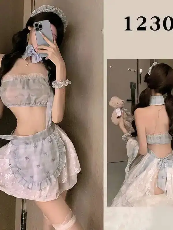 Sexy Cosplay Cameriera Uniforme Seduzione Cameriera Coppia Forniture Vestito Elegante Maglia Moda Donna T Shirt Vestito 2025 Nuovo Dolce Top EKI0