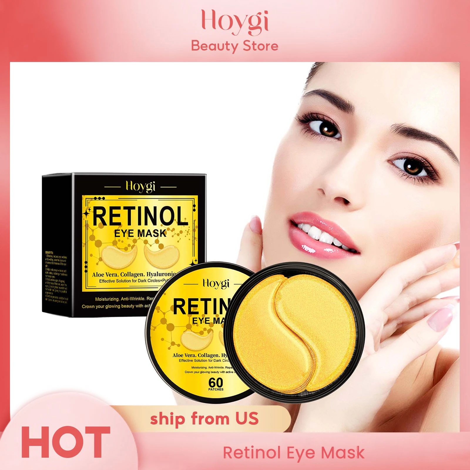 Hoygi Retinol Eye Care Mask Collagen Moisturizing Repair Aloe Vera Moisturizes Tightens Skin Around the Eyes Hydrating Eye Mask