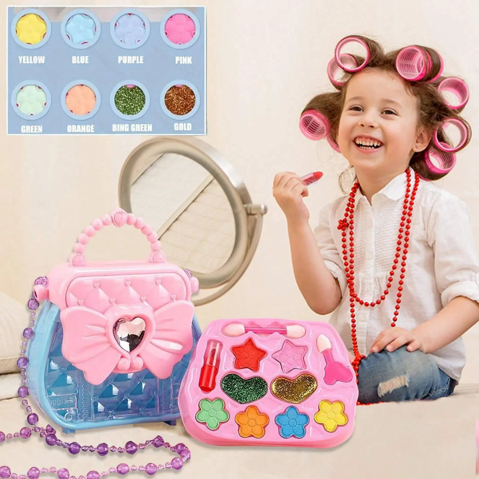 Kids' Dress-Up Toy Set: Makeup Kit, Bowknot Handbag, Jewelry Crossbody Bag | Ideal Gift for Party, Birthday, Christmas