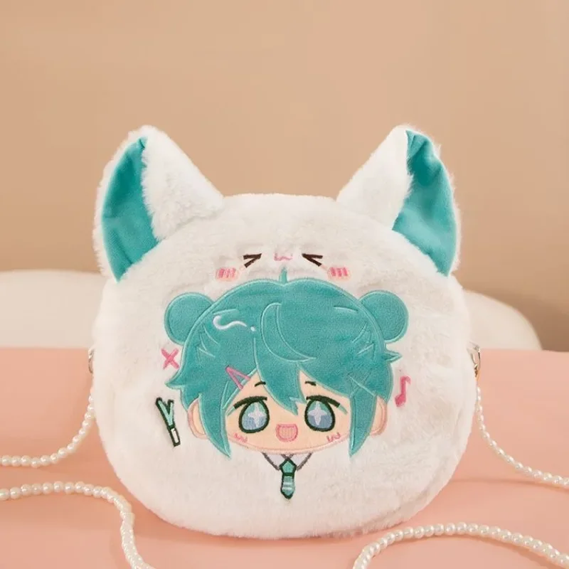 Kawaii Anime Cartoon Hatsune Miku Plush Shoulder Bag Crossbody Bag Coin Purse Storage Mobile Phone Earphone Girls Birthday Gift