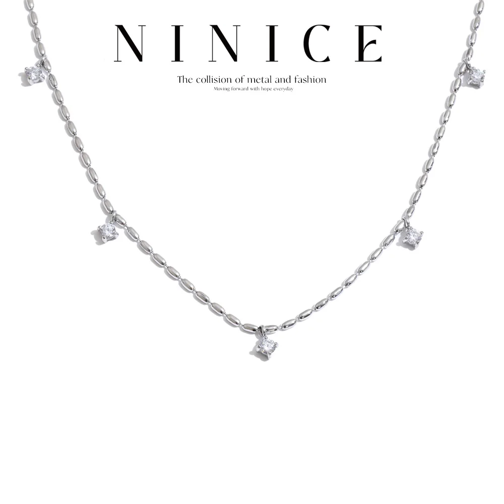 NiNice Edelstahl-Kettenhalskette für Damen, glänzender Zirkonia, Sommer, Reisen, Strand, wasserdichter Schmuck, hochwertige Accessoires