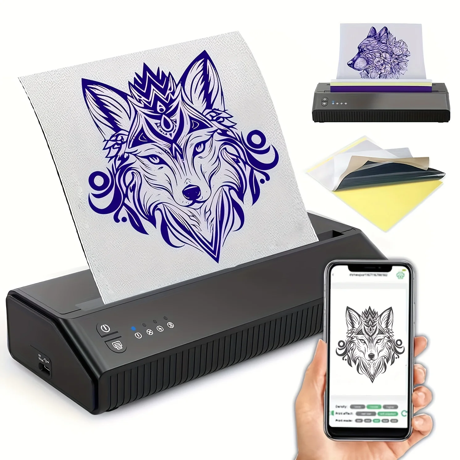 NARKASY Cordless Tattoo Transfer Stencil Printer Wireless Tattoo Printer Machine With 10pcs Transfer Paper For Artists Beginners