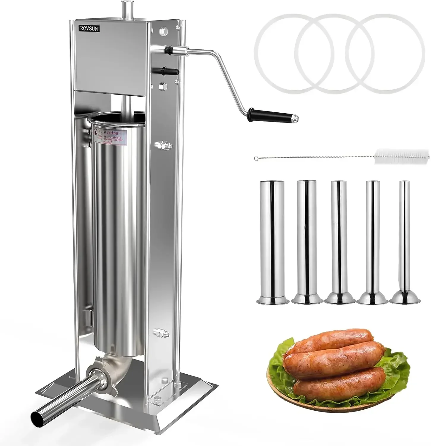 15LBS/7L Manual Sausage Stuffer, Two Speed Stainless Steel Vertical Sausage Maker, Meat Filling Machine with 5 Stuffing Tubes fo