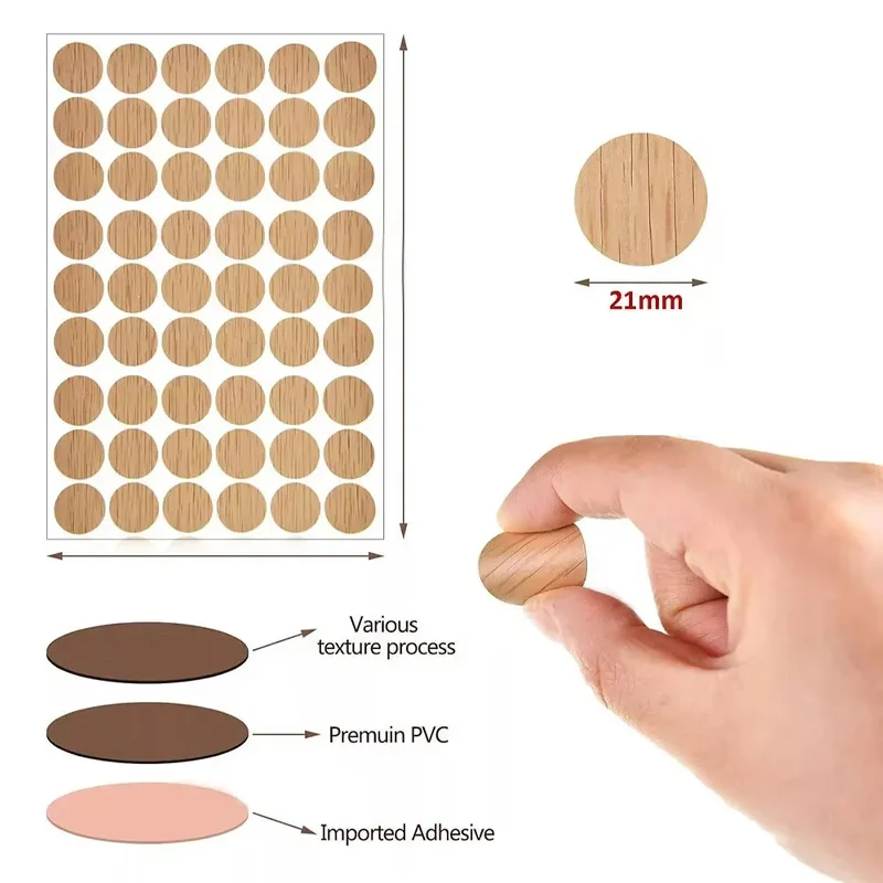 108Pcs 21mm Wooden Furniture Self Adhesive Screw Cap Cover Hole Stickers Wood Craft Desk Cabinet Drawer Art Sticker Ornament