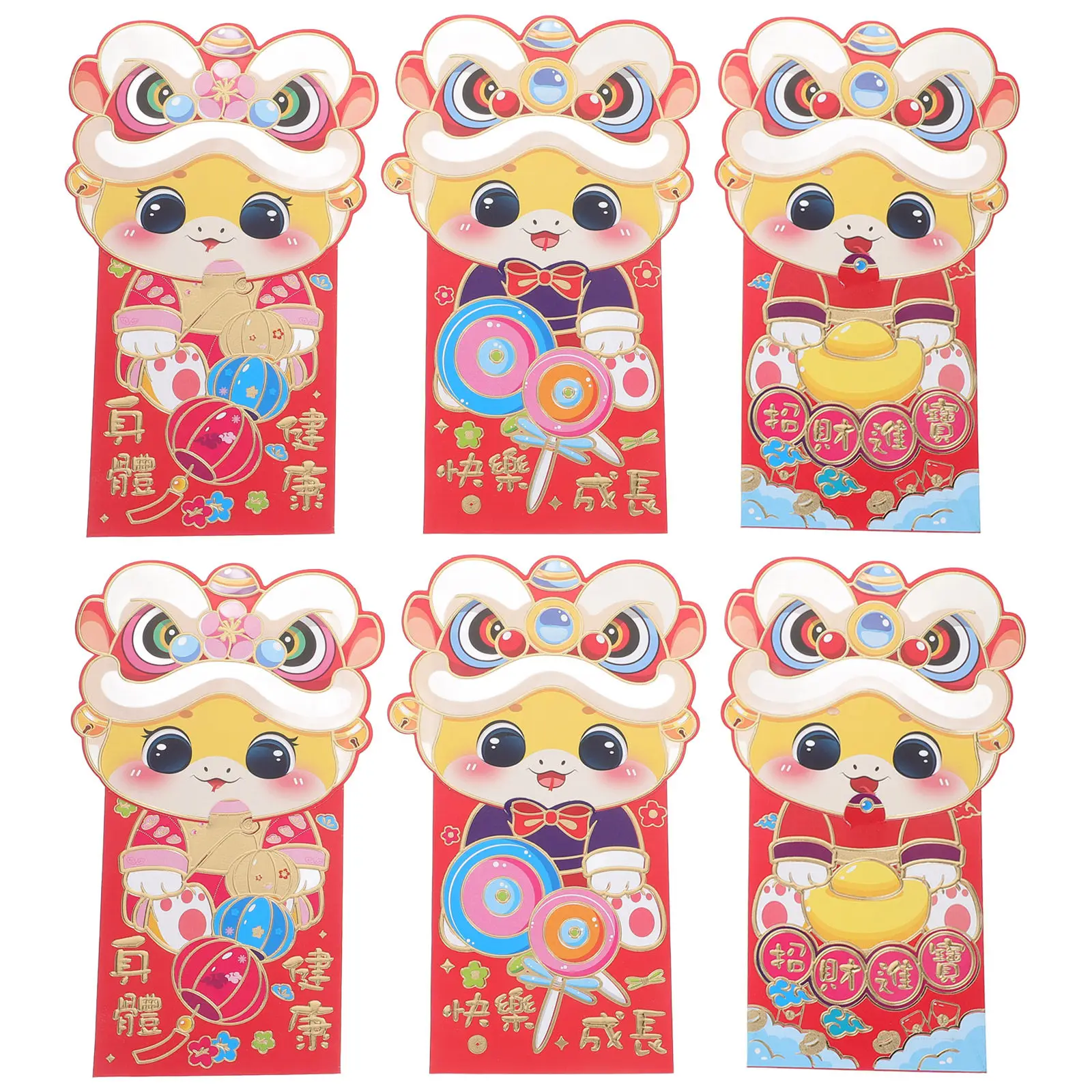 

6Pcs Cartoon Red Envelopes Flip Cover Design New Year Traditional Chinese New Year Money Pocket