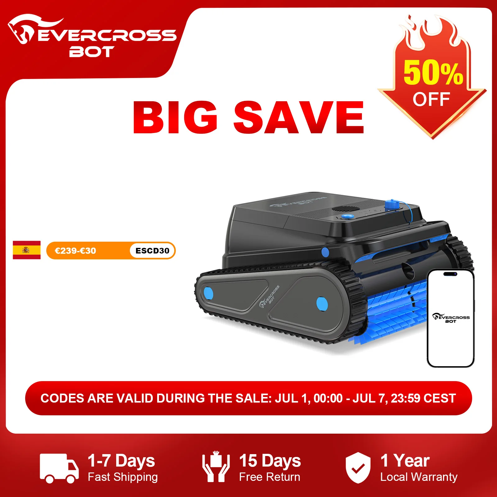 EVERCROSS BOT U8 Robot Piscina Limpiafondos y Paredes, 120 Min Autonomía, Navegación Inteligente, Estacionamiento… — oferta en AliExpress