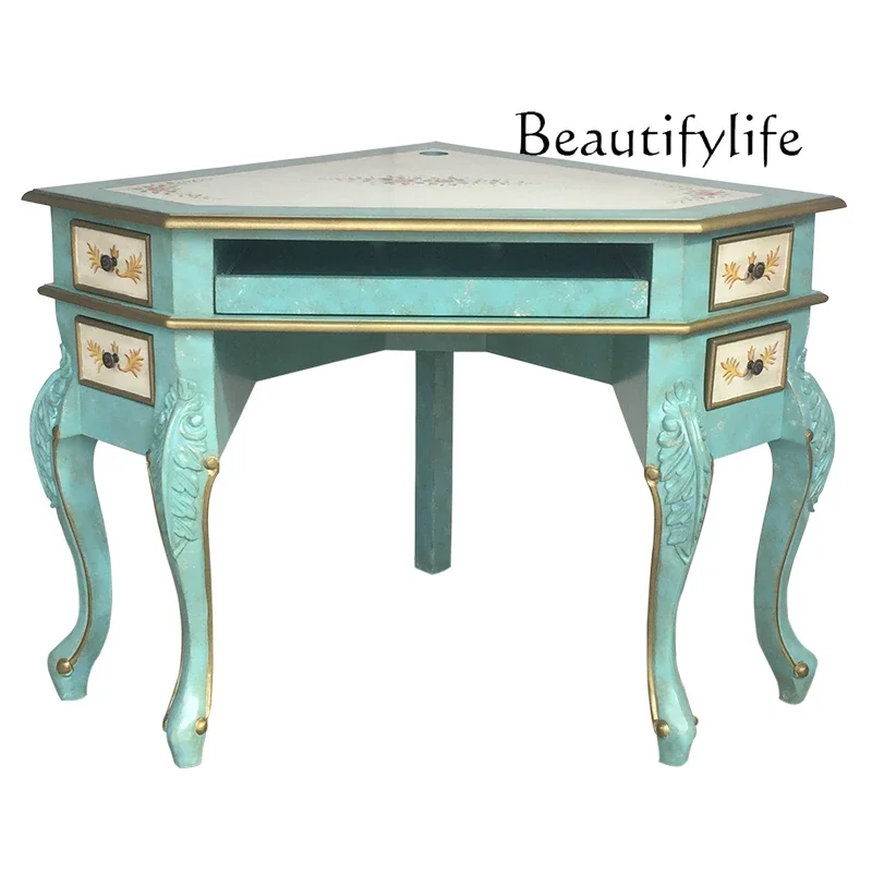 N19 European-Style Retro Computer Desk Modern Light Luxury Triangle Desk Mediterranean Pastoral Style Dresser