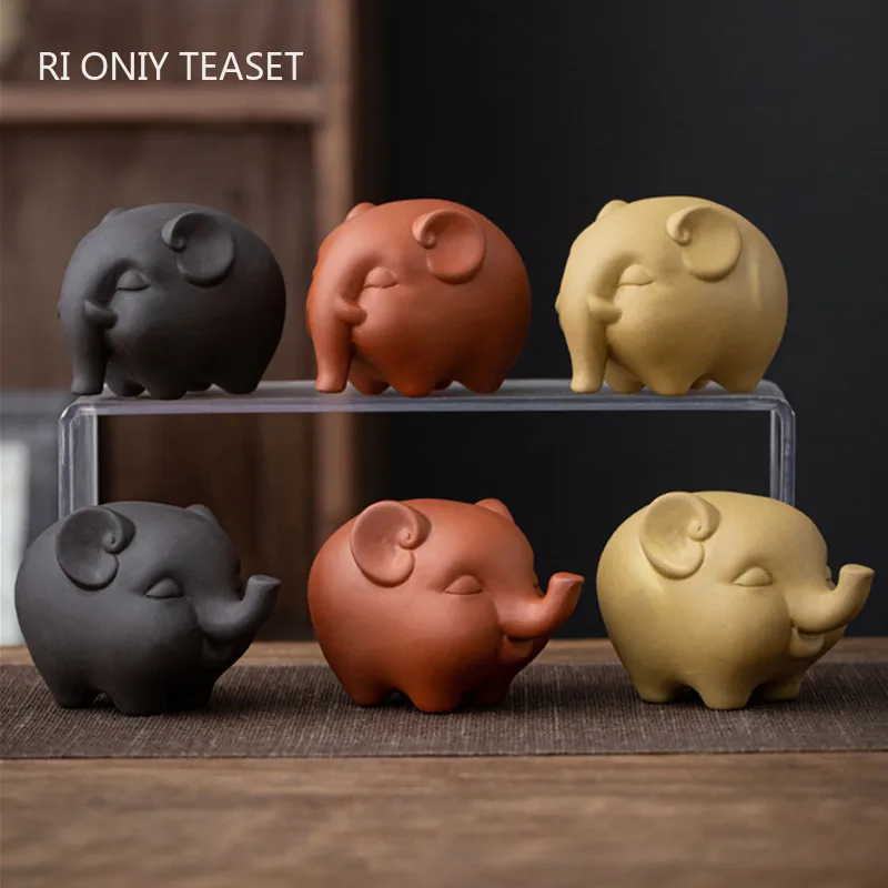 Chinese Purple Clay Tea Pet Cute Elephant Sculpture Craft Handmade Animal Statue Ornaments Tea Figurine Decoration Tea Set Decor