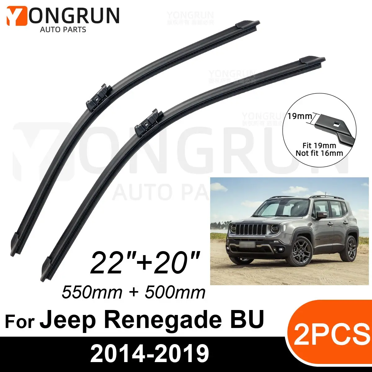 

Car Front Windshield Wipers For Jeep Renegade BU 2014-2019 Wiper Blade Rubber 22"+20" Car Windshield Windscreen Accessories