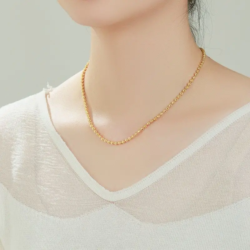 مجوهرات XP - قلادات سلاسل خرز مطلية بالذهب الخالص 45 سم × 3 مم 24 قيراط للنساء والرجال المعلقات المتطابقة