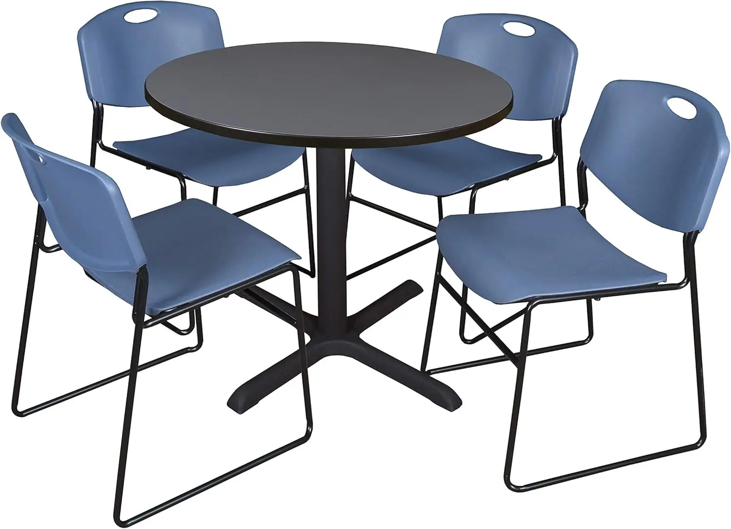 Cain Mesa Redonda Breakroom, cinza e 4 cadeiras Zeng Stack, 36"