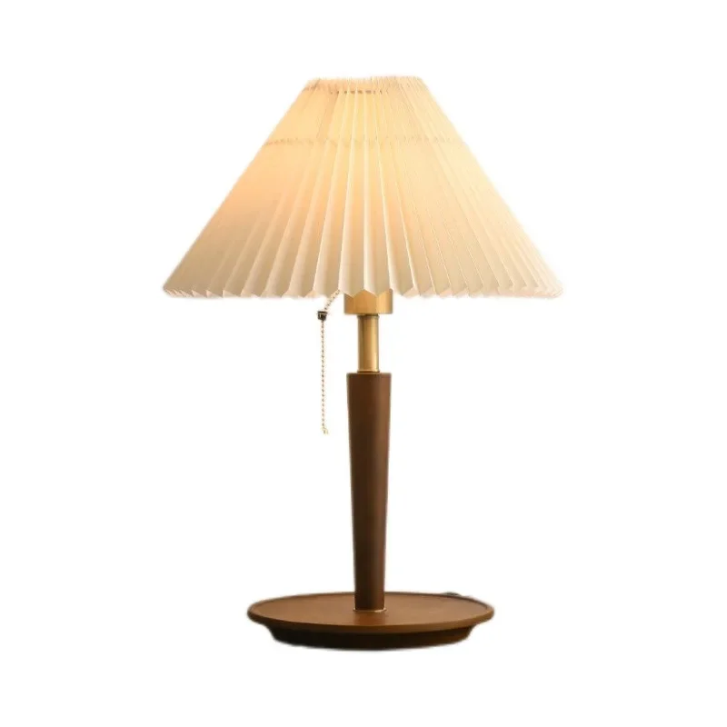 

Nordic retro pleated, eye protection lamp, solid wood simple and creative, bedroom bedside lamp