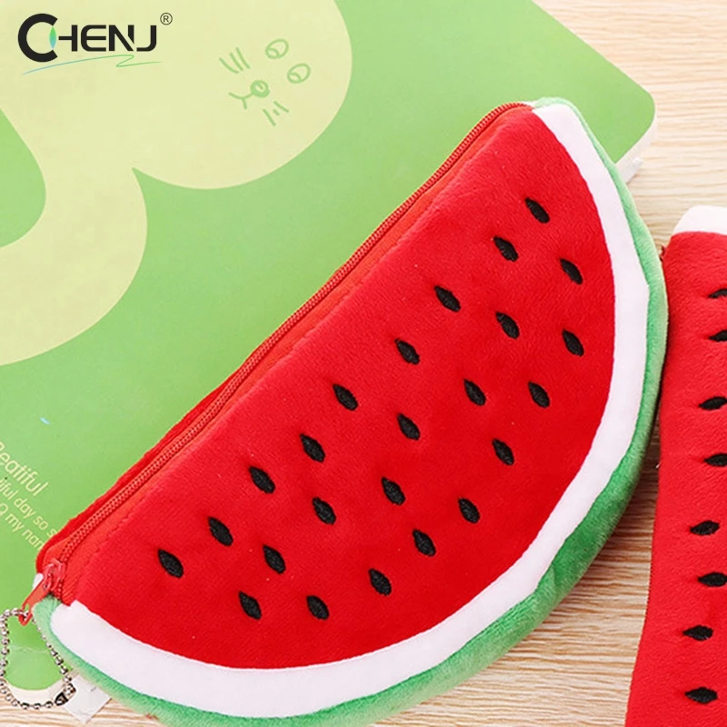 1 Stuks Creatieve Watermeloen Pluche Etui Kawaii Pencilcase School Pen Etui Benodigdheden Schoolbox Potloden Etui Etui