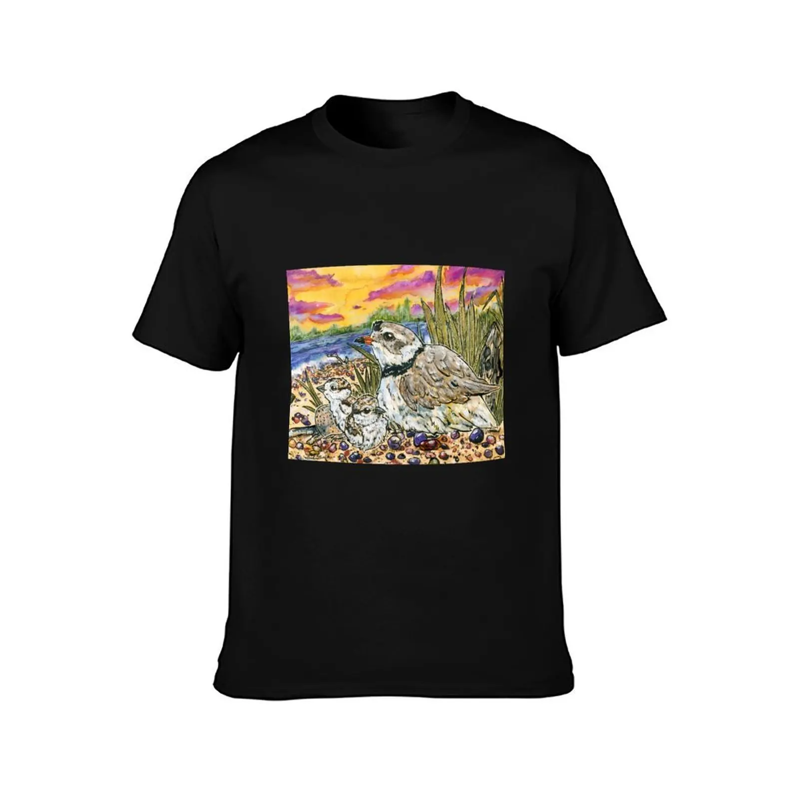 Piping Plovers and Chicks T-Shirt Street Art Print Tee Shirt T-Shirt