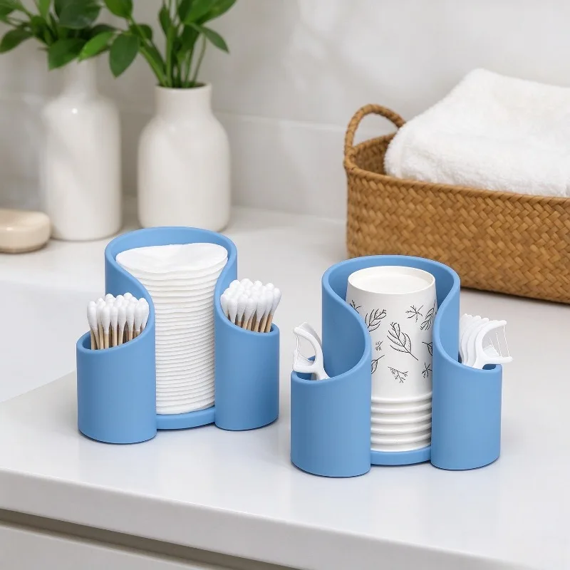 Aufbewahrungsbox für Wattepads, Make-up-Entferner, Wattestäbchenhalter, Badezimmer-Organizer für Kosmetik und Hautpflege, für runde Wattepads – Detail 4