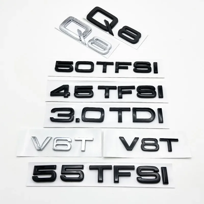 ABS Letters Numbers Emblem for Audi Q8 SQ8 45TFSI 55TFSI Quattro Sline V6T V8T Car Front Side Trunk Badge Nameplate Logo Sticker