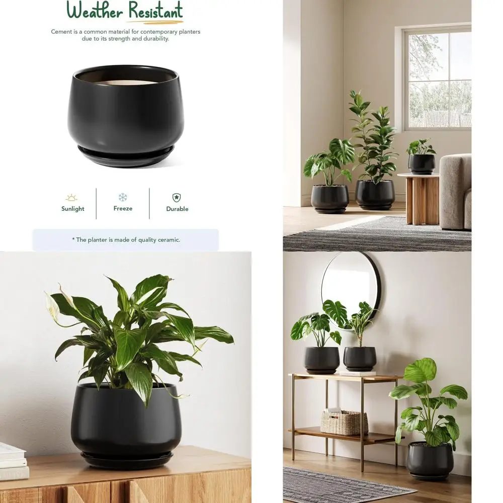 

10-дюймовый прочный черный цветочный горшок с дренажем и поддоном — идеально подходит для комнатных растений и декора дома на открытом воздухе