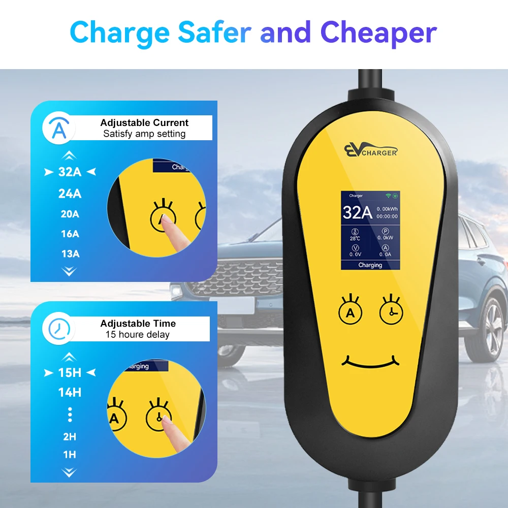 JDMEX 7KW EV Charger Portable Type2 GB/T 32A 1Phase EVSE Wallbox Charging for Electric Vehicle With Wireless APP Control Type1