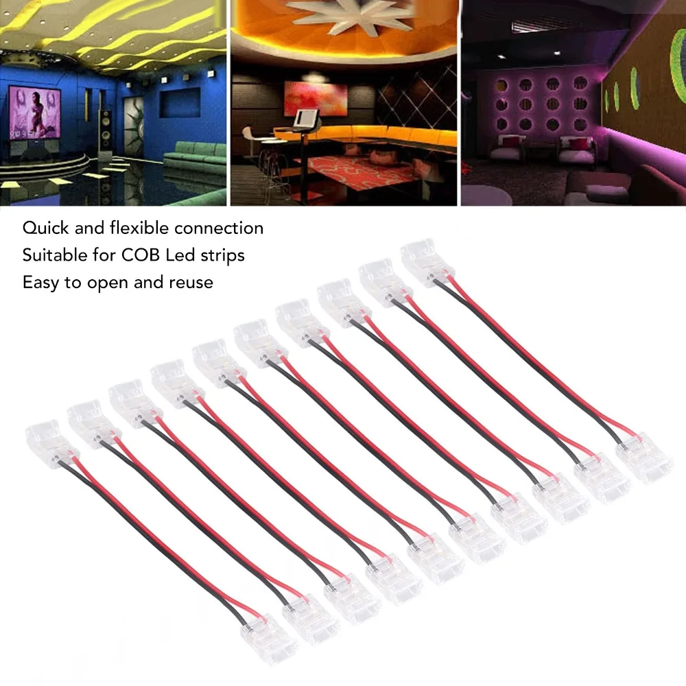 10pcs Strong 2Pin Strip Light Connector 8mm/10mm Double Headed LED Strip Connector Jumper Connector For Office