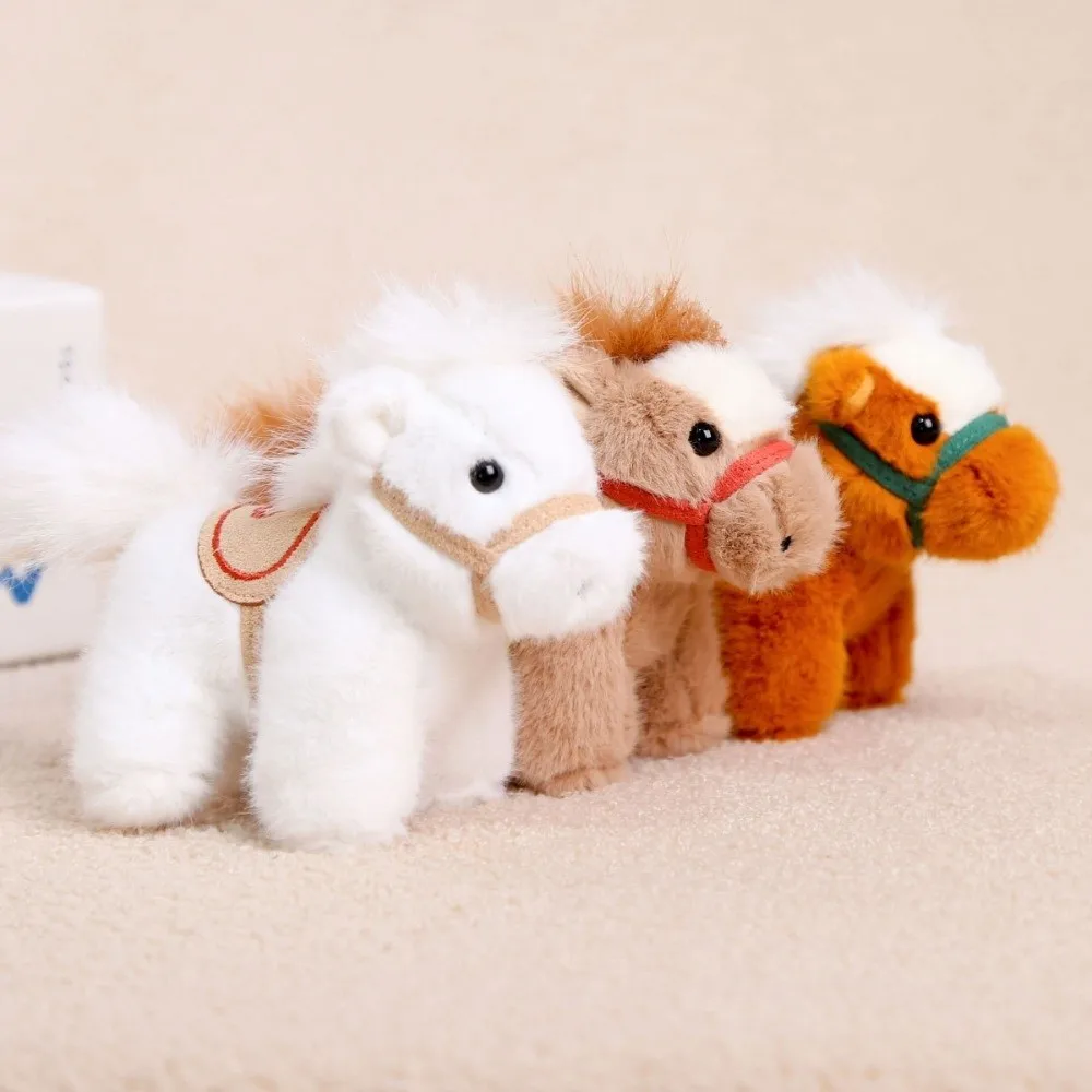 Cartoon Steed Horse Keychain Zodiac Pony Figurine Mascot Stuffed Animal Keyring Fluffy Long Haired Tail Horse Pendant