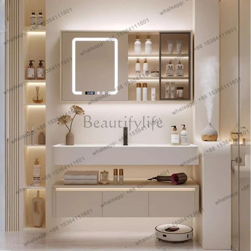 FG Washing Machine Built-in Cabinets Storage With Washbasin Wash Table Modern Luxury Bathroom Cabinet with Smart Mirror Furnitur