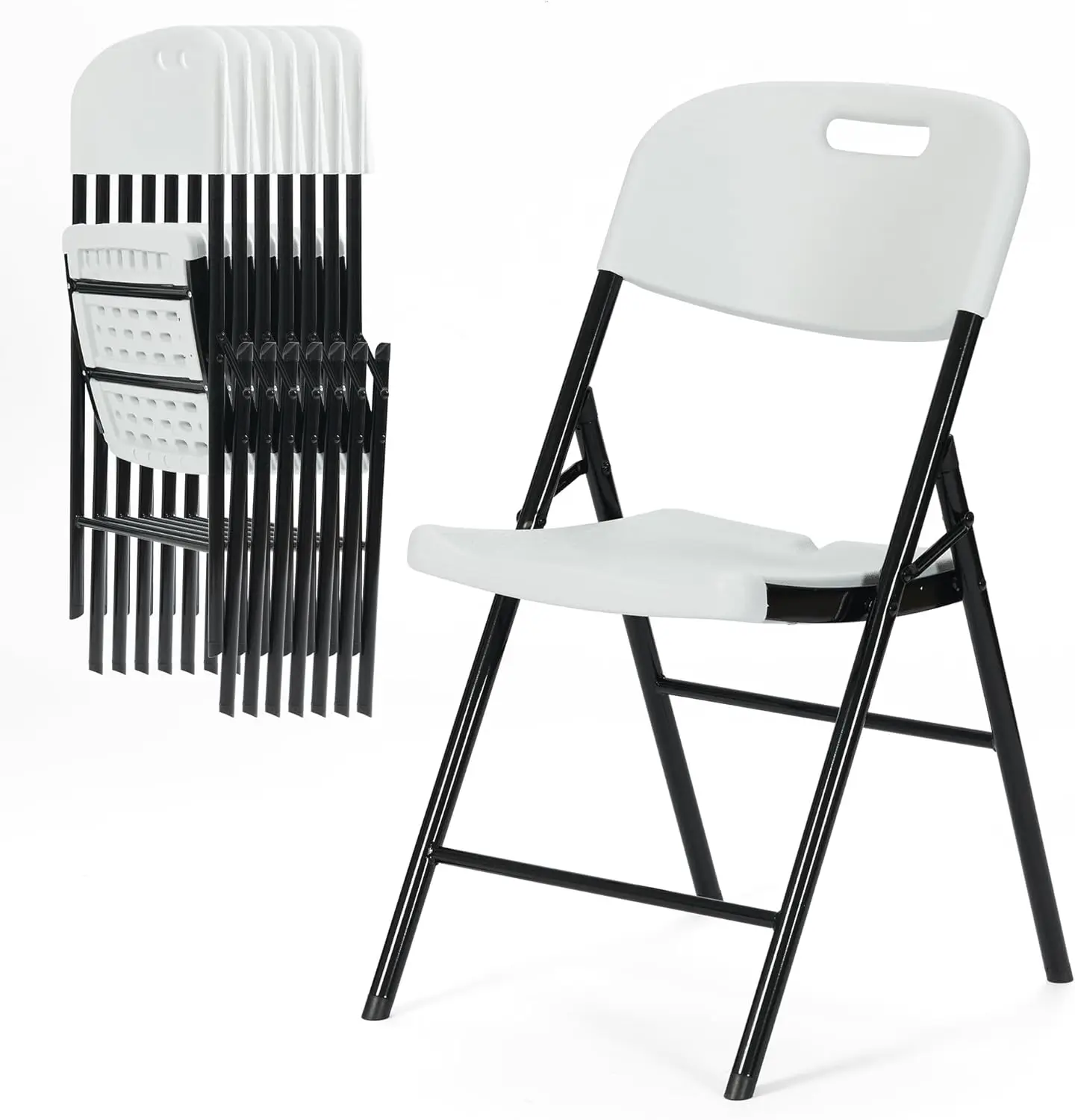 Comfortable Wedding Backyard Steel Dining Portable Activity Plastic Folding Chair, 8 Pack White